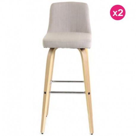 Lot de 2 Chaises Plan de Travail Beige et Plaqué Noyer Keti KosyForm