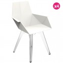 Set van 4 Witte Vondom Faz Stoelen met transparante poten en armleuningen