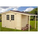 Casetta da giardino Legno Habrita 5,06 m2 con tenda da sole 2.69 m2