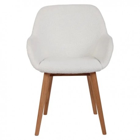 Lot de 2 Fauteuils Repas Tea effet bouclette Blanche avec Piétement Chêne massif VeryForma.